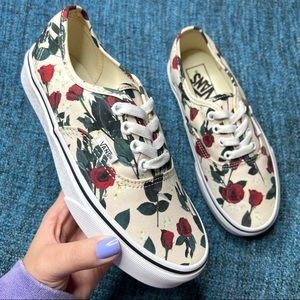 Vans Authentic Roses Sneakers Rose Print Cream Red Women's Size 6 Floral Shoes